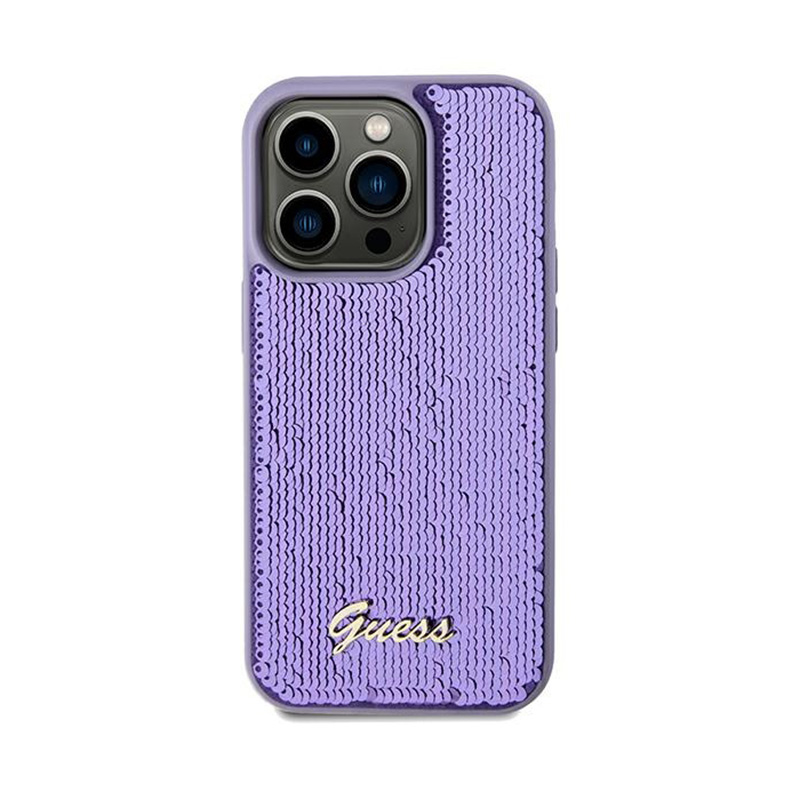 Guess Sequin Script Metal - Etui iPhone 14 Pro (fioletowy) - obrazek 3