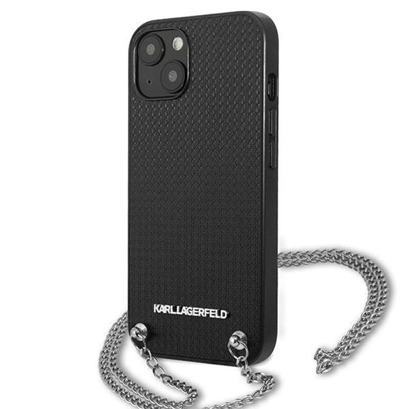 Karl Lagerfeld Leather Textured and Chain - Etui iPhone 13 (czarny) - obrazek 2