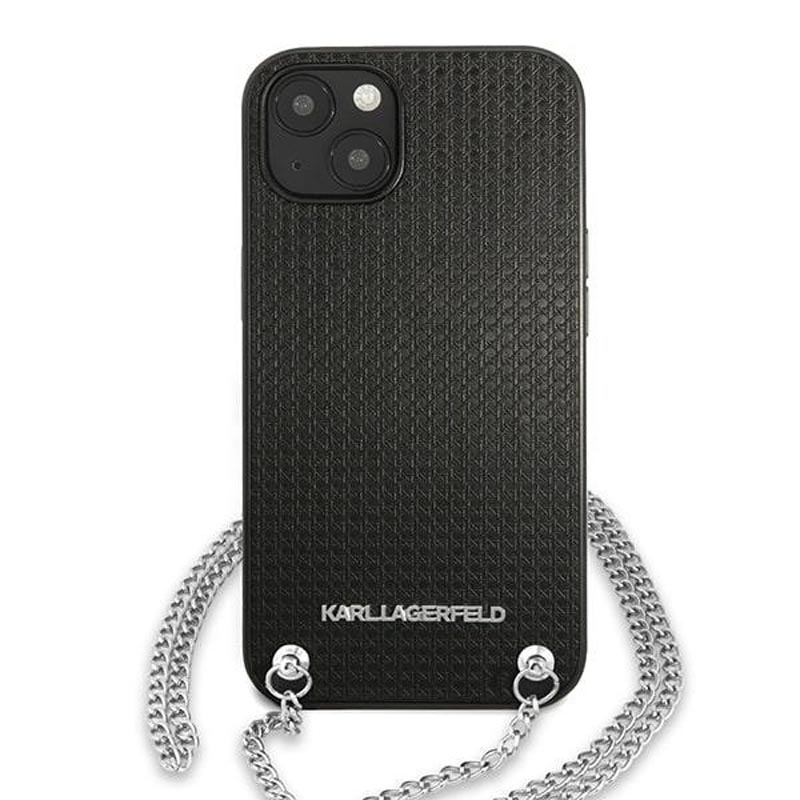 Karl Lagerfeld Leather Textured and Chain - Etui iPhone 13 (czarny) - obrazek 3