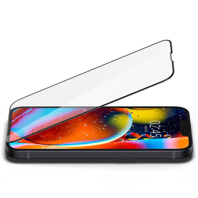 Spigen Glass FC - Szkło hartowane do iPhone 16e / iPhone 14 / iPhone 13 / iPhone 13 Pro (Czarna ramka) - obrazek 4