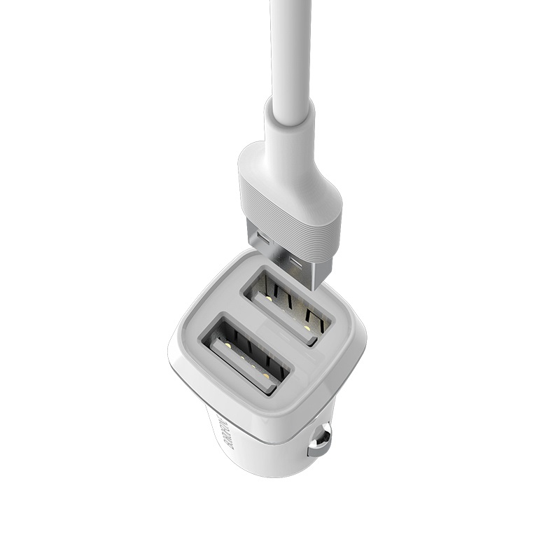 Borofone - ładowarka samochodowa 2x USB kabel Lightning w zestawie, biały - obrazek 3