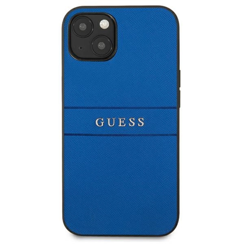 Guess Saffiano Metal Logo Stripes - Etui iPhone 13 mini (niebieski) - obrazek 3