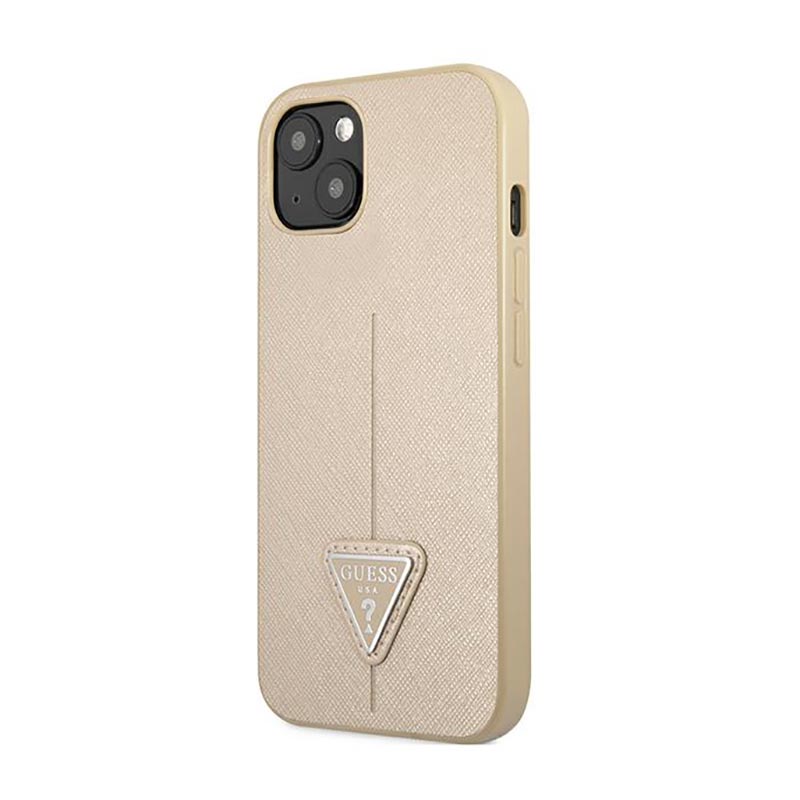 Guess Saffiano Triangle Logo Case - Etui iPhone 13 mini (beżowy) - obrazek 2