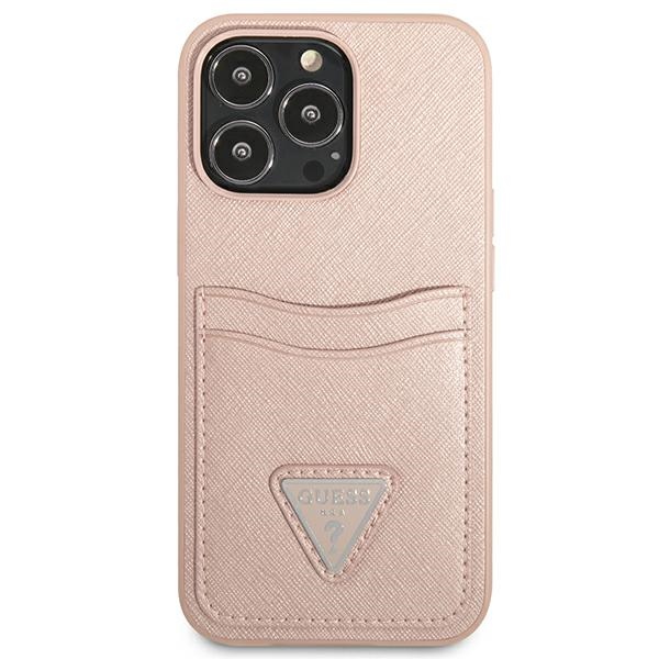 Guess Saffiano Double Card Triangle - Etui iPhone 13 Pro (różowy) - obrazek 3
