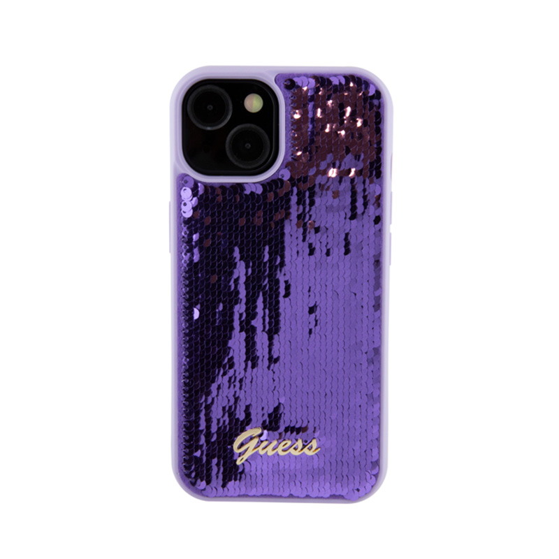 Guess Sequin Script Metal - Etui iPhone 15 (fioletowy) - obrazek 3