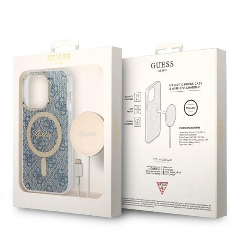 Guess Bundle Pack MagSafe 4G - Zestaw etui + ładowarka MagSafe iPhone 14 Pro Max (niebieski/złoty) - obrazek 2