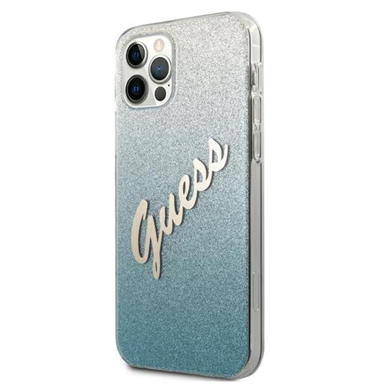 Guess Glitter Gradient Script - Etui iPhone 12 / iPhone 12 Pro (niebieski) - obrazek 2